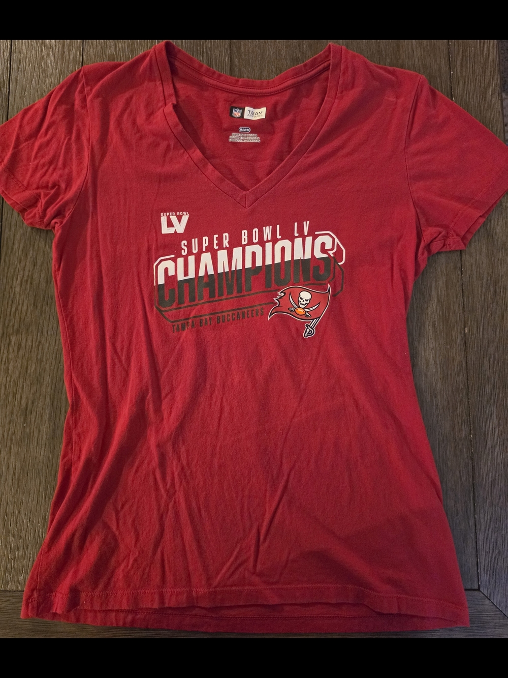 Women's Super Bowl LV Champions Tampa Bucs Apparel V-Neck T-Shirt in Bold Red
